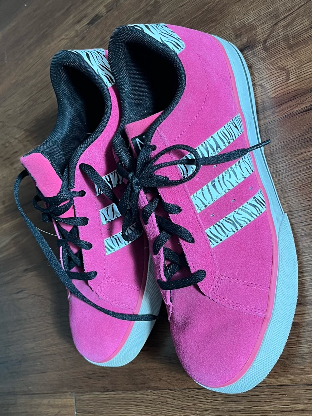 Adidas Youth Pink Zebra-Stripe Accent Casual Sneakers size 6